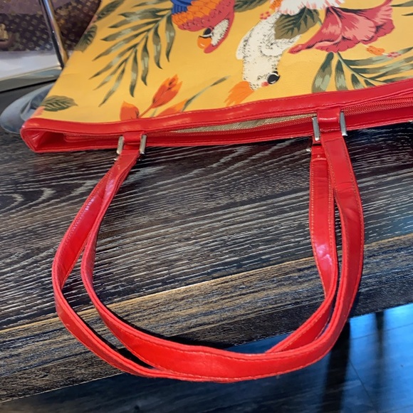 Boutique yellow canvas parrot sequins tote bag. GUC - Picture 7 of 8